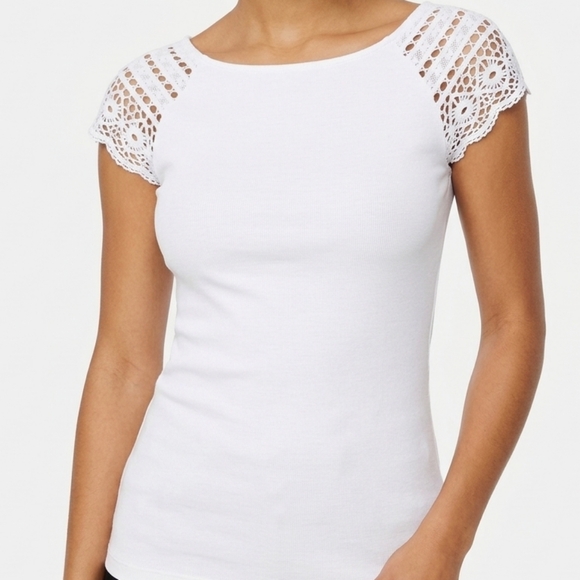 Lauren Ralph Lauren Tops - Lauren Ralph Lauren White Lace Cap Sleeve Knit Top Sz Small